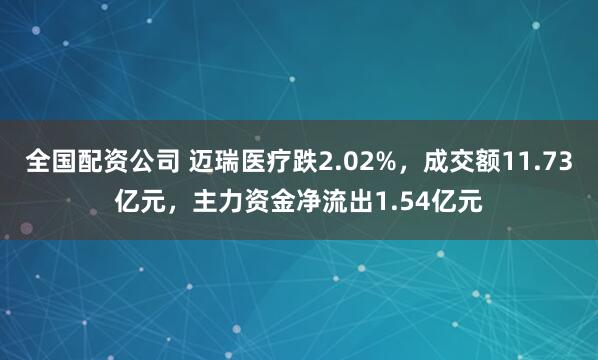 全国配资公司 迈瑞医疗跌2.02%，成交额11.73亿元，主力资金净流出1.54亿元